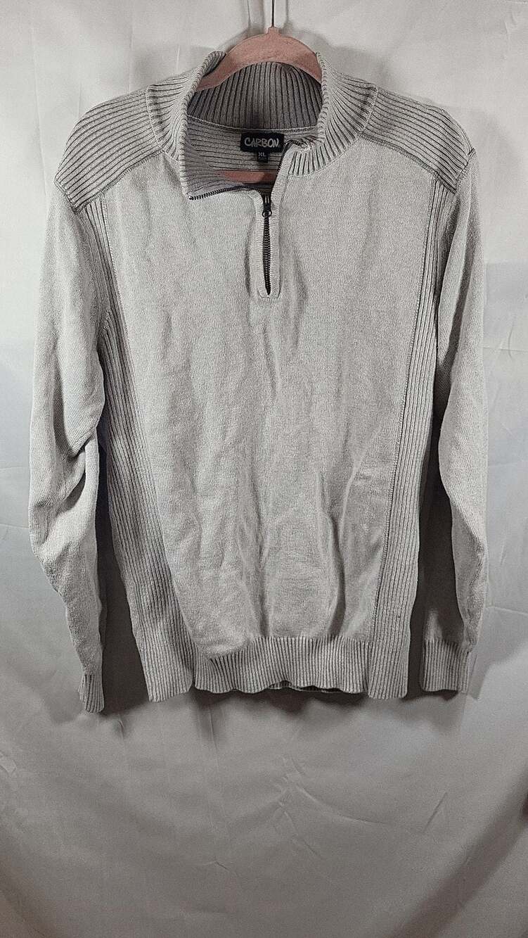 Y2k Carbon Mens Gray Textured Knit Quarter-Zip Pullover Sweater XL